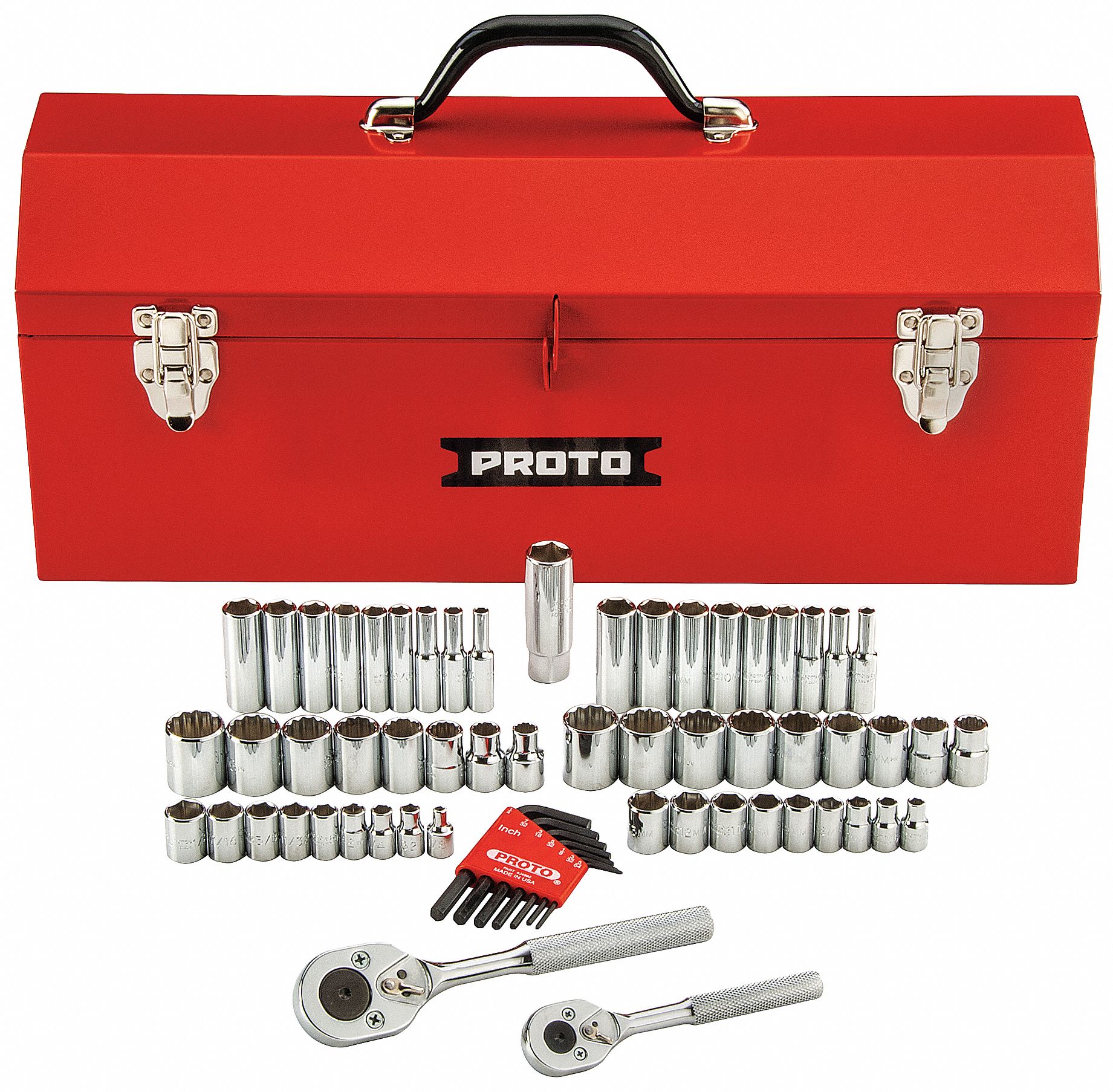 PROTO, 1/4 in_3/8 in Drive Size, 63 Pieces, Socket Wrench Set 33HE01