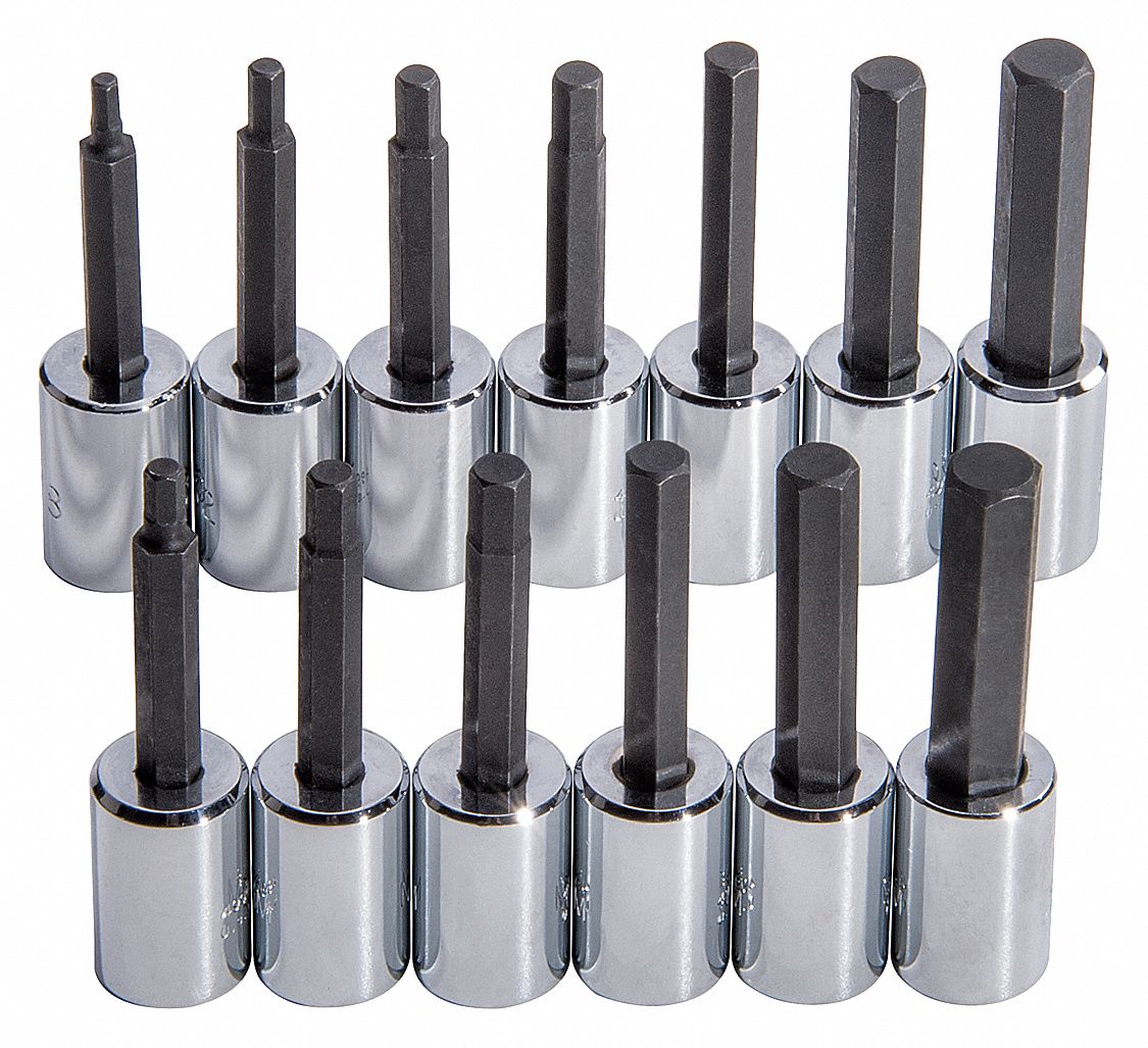 SOCKET BIT SET,3/8 IN. DR,13 PIECE,HEX