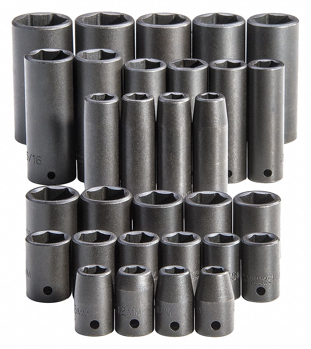 PROTO, 1/2 in Drive Size, 30 Pieces, Impact Socket Set - 33HE18 