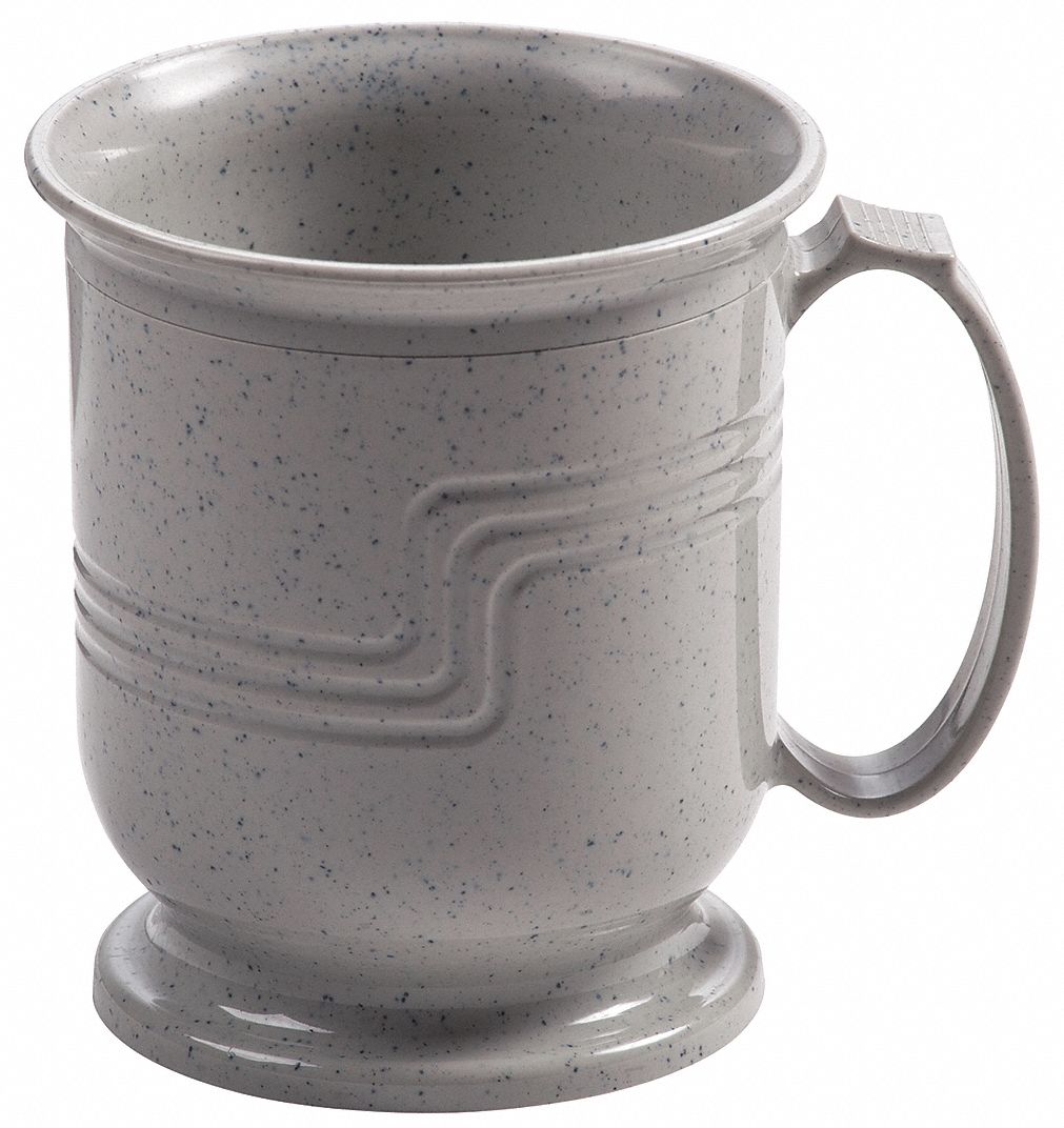 Mug: 8 fl oz Capacity, Plastic, Speckled Gray, 4 in Overall Ht, 3 1/2 in Dia