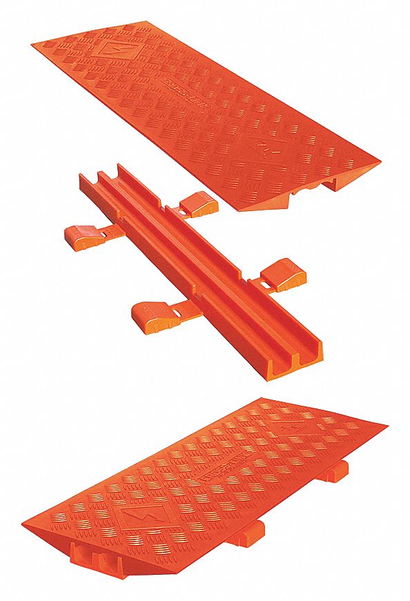 CABLE PROTECTOR, 5 CHANNEL, ORANGE, 36 X 12 X 1 7/8 IN, 1 5/16 IN DIA, POLYURETHANE