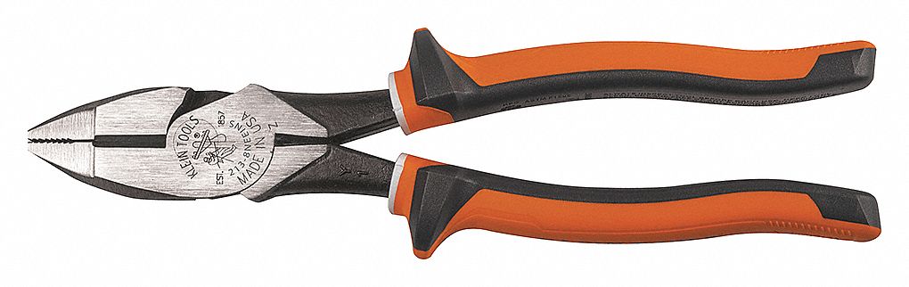 PLIERS, STEEL, GREY, ORANGE HANDLE, INSULATED, INSULATED PLIERS, 8 13/16 IN L, 1 LB WEIGHT