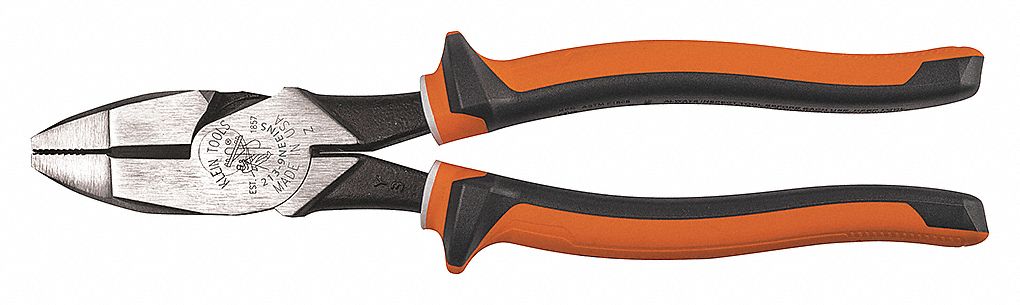 LINEMANS PLIER, INSULATED, FLAT, 9½ IN OVERALL L, 1⅝ IN JAW L, 1⅜ IN JAW W, 9 TO 11 IN