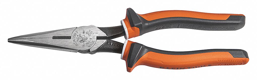 LONG NOSE PLIER, INSULATED, ESD-SAFE, 1 IN MAX JAW OPENING, 8¾ IN OVERALL L, 2⅜ IN JAW L