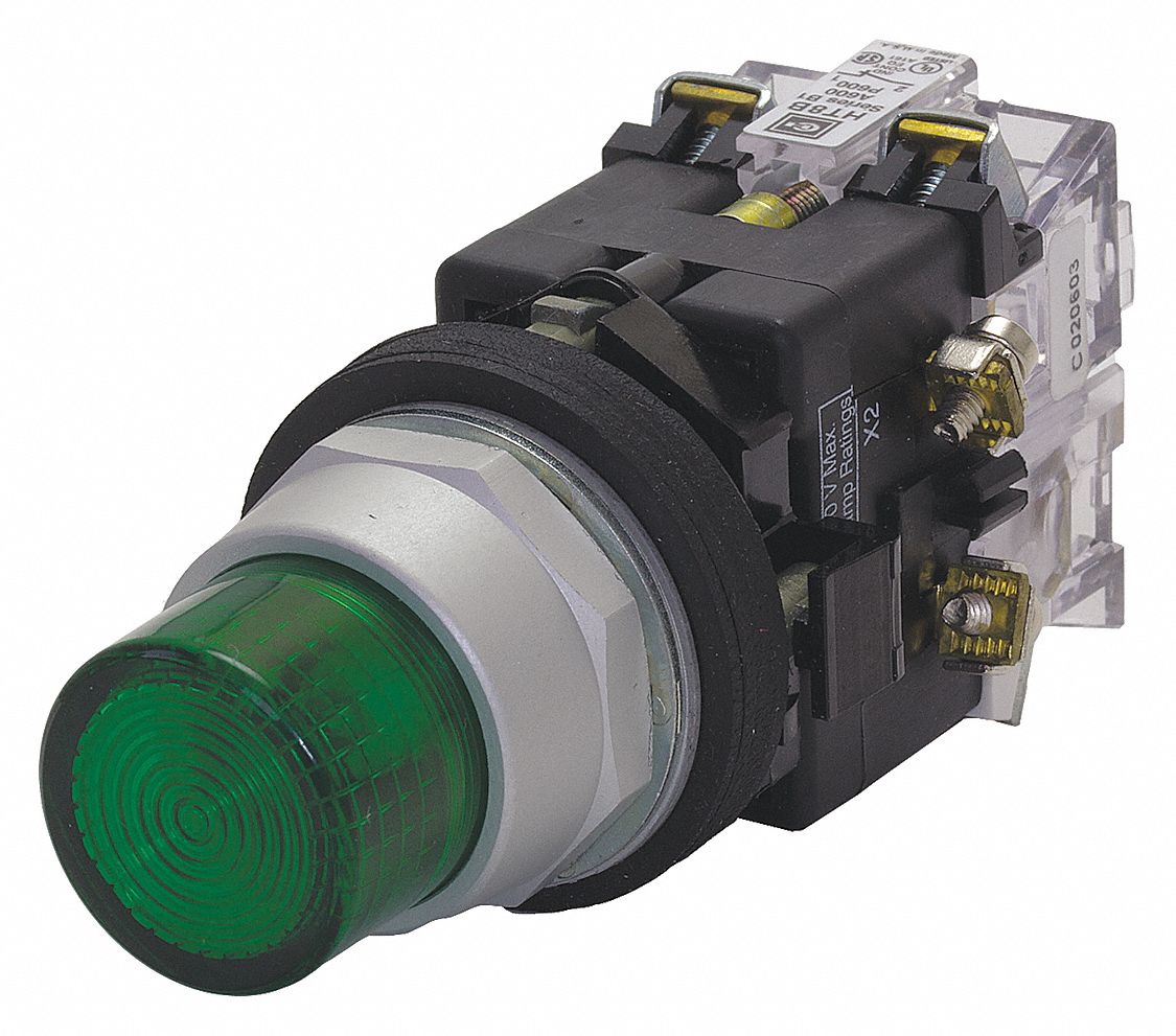 EATON Illuminated Push Button Maintained / Momentary, Green, 120V AC, LED, 1NO, Round Button