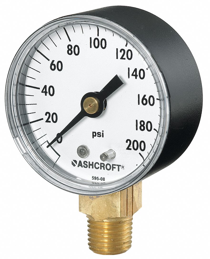 HG Vacuum Pressure Gauge 1/4" Brass NPT Bottom Mount 30 PSI 2 1/2" Black Dial 
