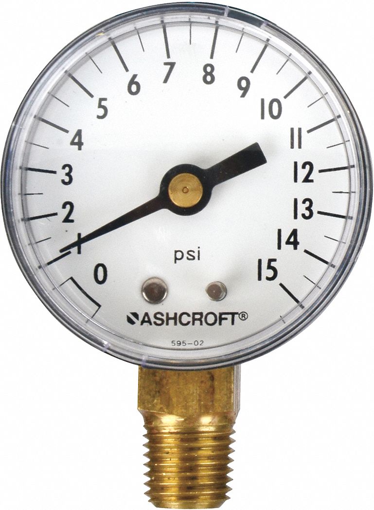 15 Psi Pressure Gauge  2" Dial 1/8" NPT  Ashcroft 20W1005PH 01L 15#-AGG 