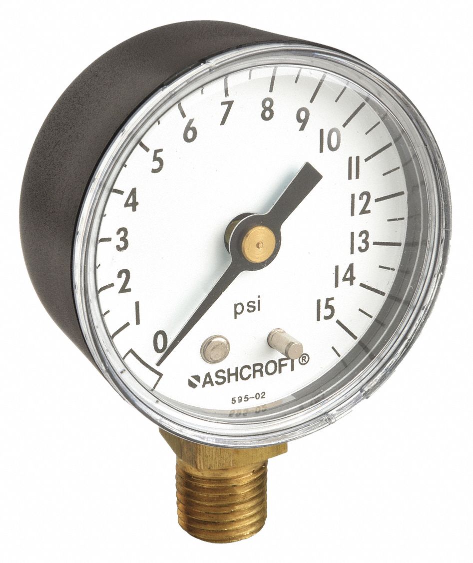 ASHCROFT, GenPurpose Case, 0 to 15 psi, Industrial Pressure Gauge
