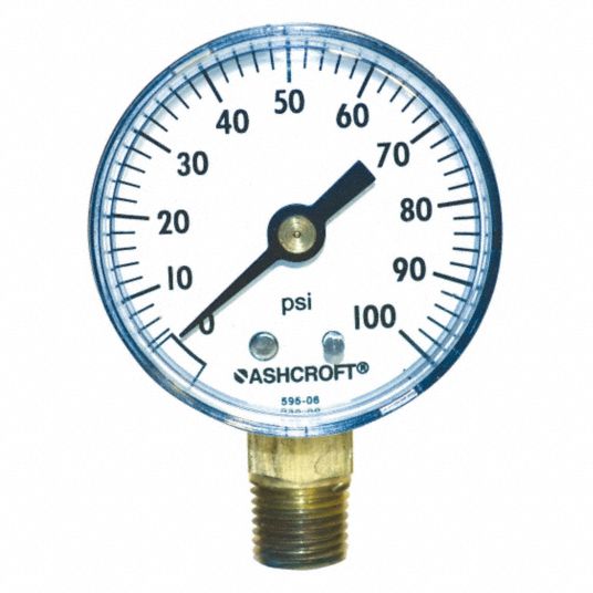 ASHCROFT Gauge, Pressure, 0 to 100 psi, 2 in. 33HP8920W1005PH02L100 Grainger