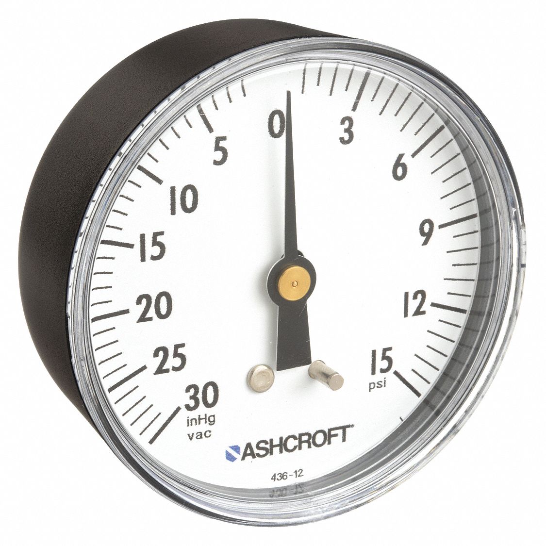 ASHCROFT, 30 to 0 to 15 in Hg/psi, 2 in Dial, Industrial Compound Gauge