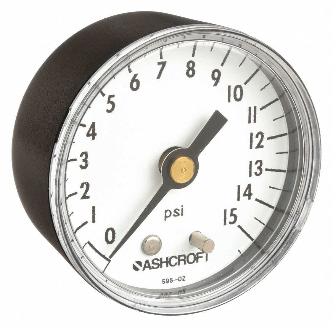 Industrial Pressure Gauge: 0 psi / Hg to 15 psi, 2 in Dial, 1/4 in NPT Male, Center Back
