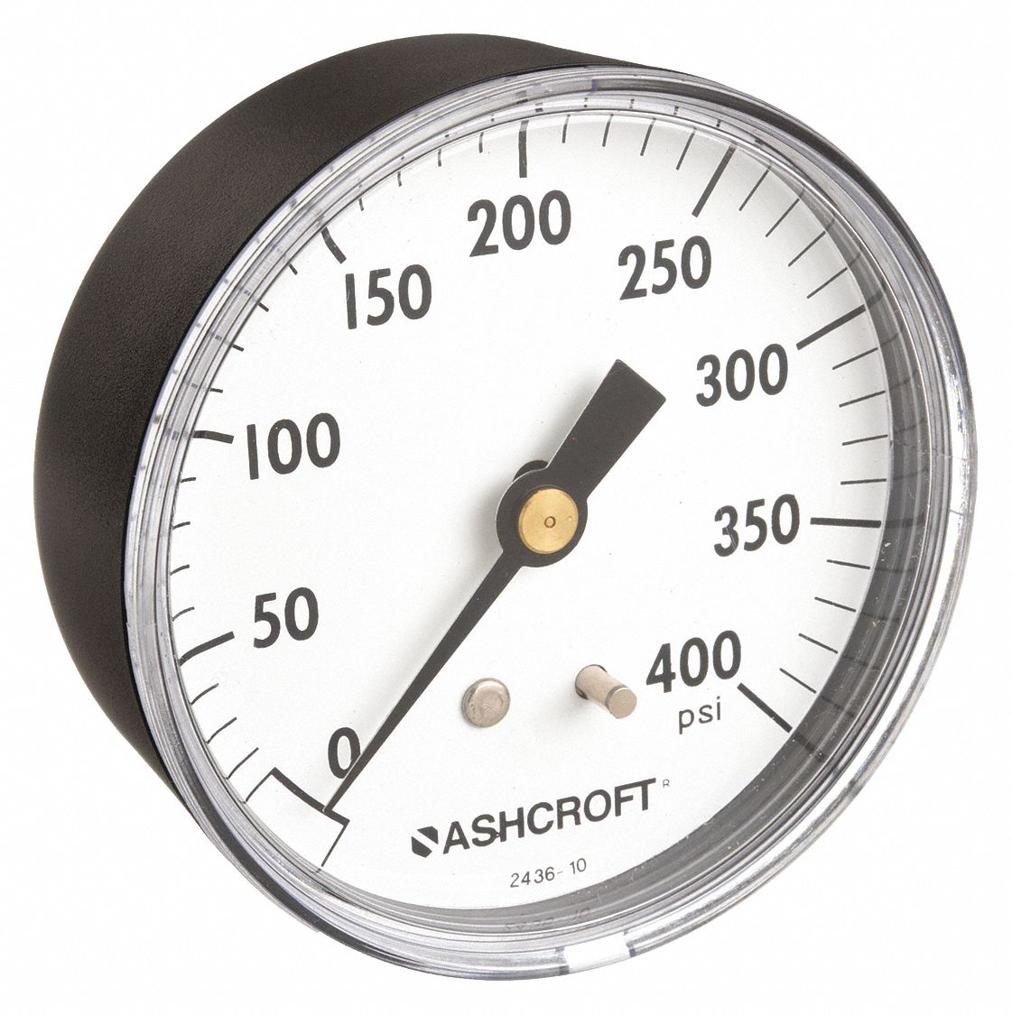 Industrial Pressure Gauge: 0 psi / Hg to 400 psi, 2 1/2 in Dial, 1/4 in NPT Male, Plastic