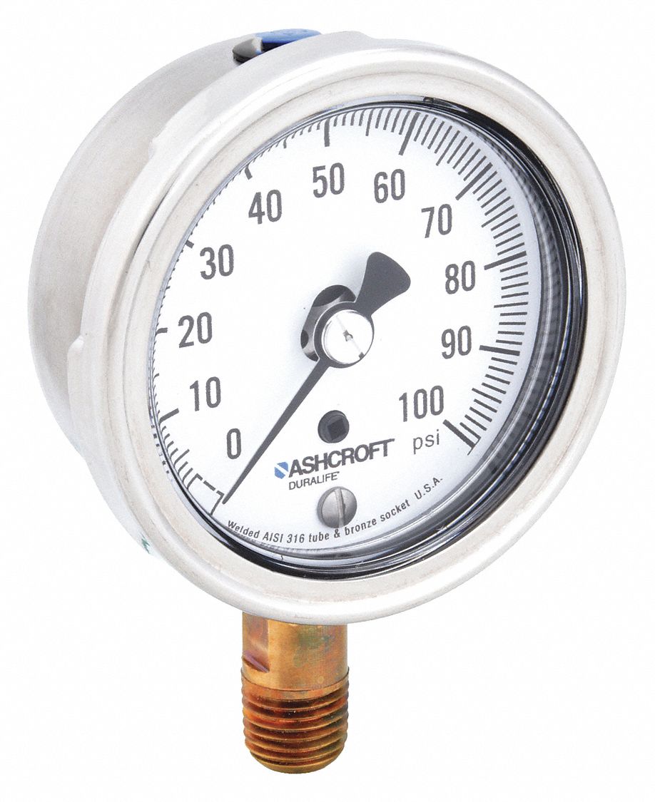 GAUGE,PRESSURE,0 TO 100 PSI,2-1/2 IN.