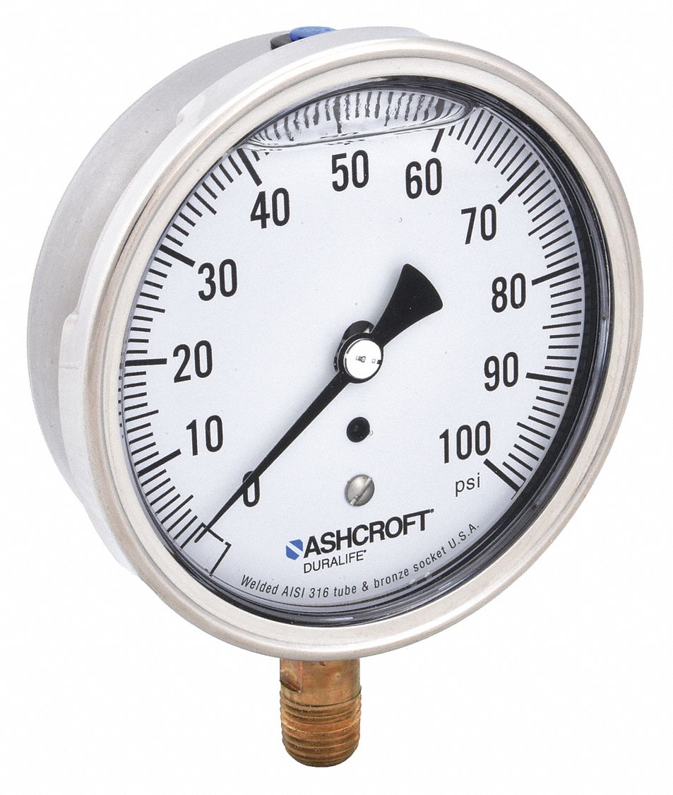 ASHCROFT, CorrosionResistant Case, 0 to 100 psi, Industrial Pressure