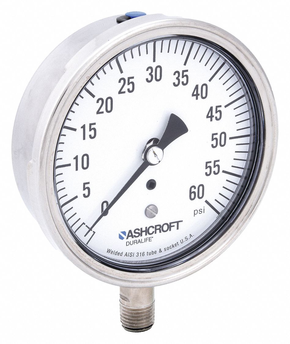 GAUGE,PRESSURE,0 TO 60 PSI,3-1/2 IN