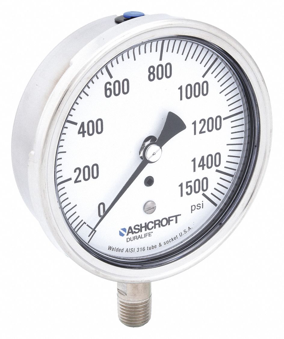 GAUGE,PRESSURE,0 TO 1500 PSI,1/4 IN. NPT