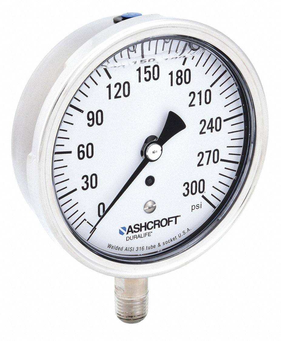 ASHCROFT, 0 to 300 psi, 3 1/2 in Dial, Industrial Pressure Gauge ...