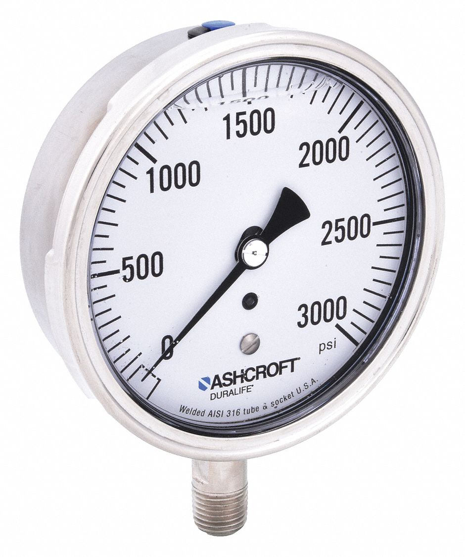 ASHCROFT Pressure Gauge, 0 to 3000 psi Range, 1/4 in NPT, ±1.50 Gauge