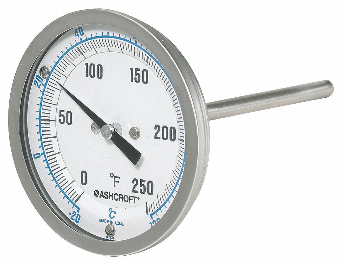 Ashcroft Dial Thermometer 0 To 250 F To 1 C Stem Length 6 In 3 In 1 2 In Npt Back 33ht60 30ei60r Grainger