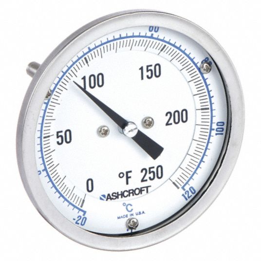 2 Dial Thermometer, 0 – 250º Scale, 6 Stem, 1/4 NPT