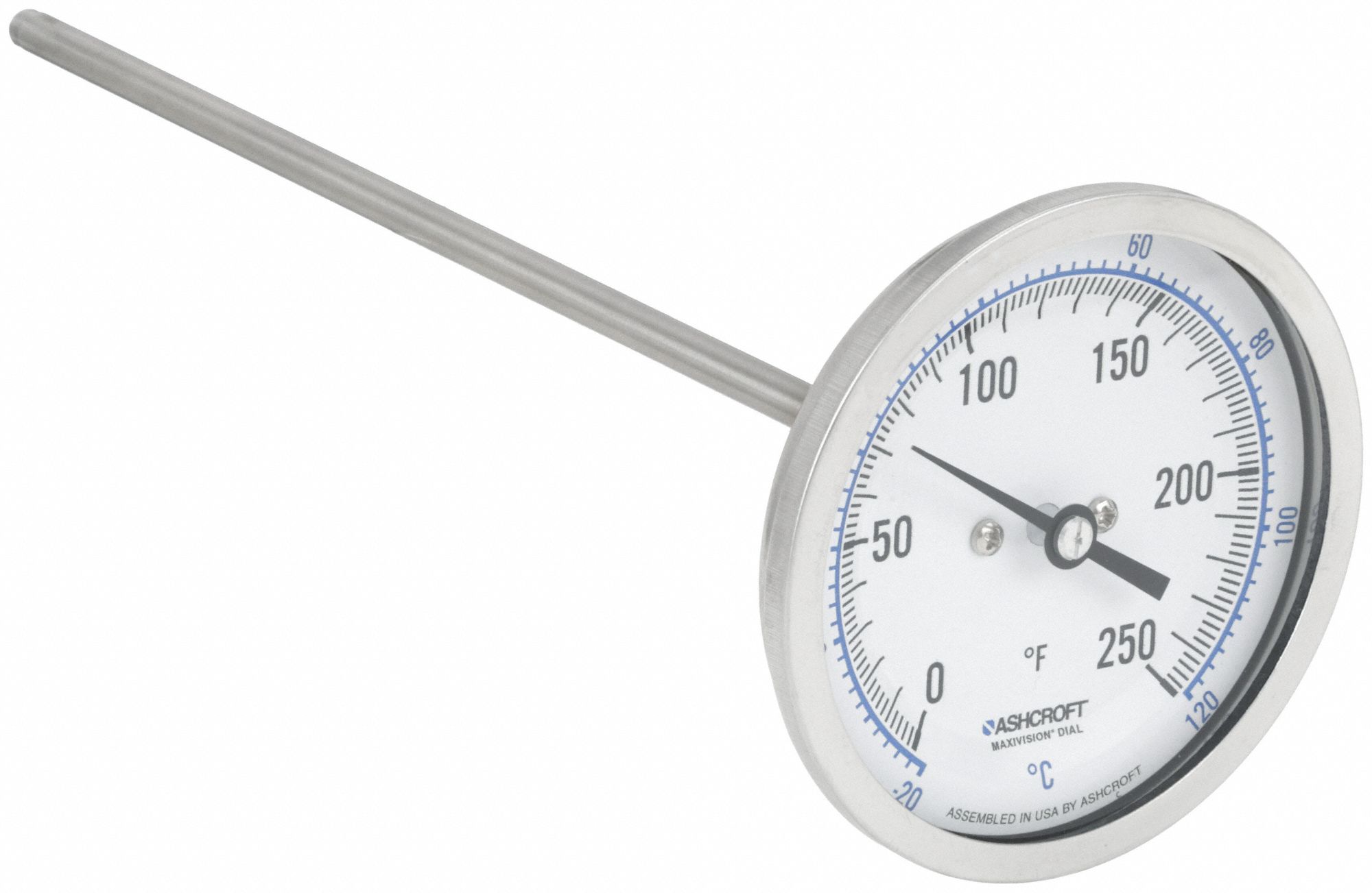 ASHCROFT Dial Thermometer Back, 0° to 250°F/20° to 120°C, 1/2 in NPT