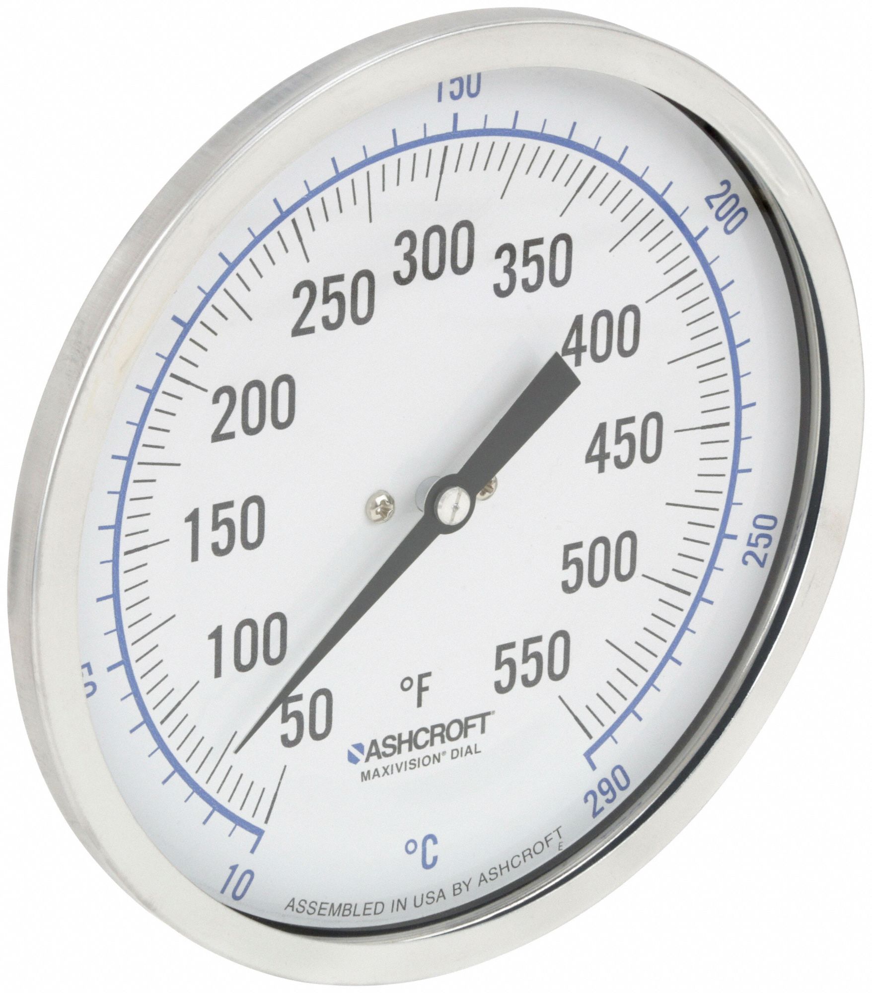 DIAL THERMOMETER, 6 IN STEM L, 3 IN DIAL DIAMETER, +/- 1% OF SPAN ASME B40.200 (B40.3 GRADE A) ACCURACY