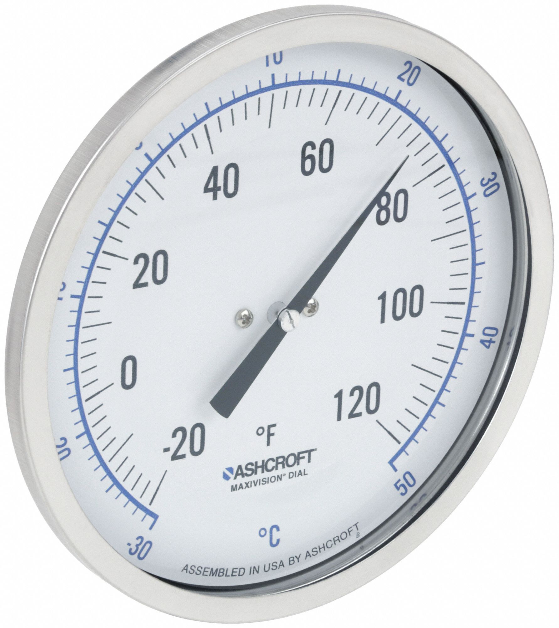 Dial Thermometer: -20°F to 120°F /-30°C to 50°C, ±1% Accuracy, 2.5 in Stem Lg