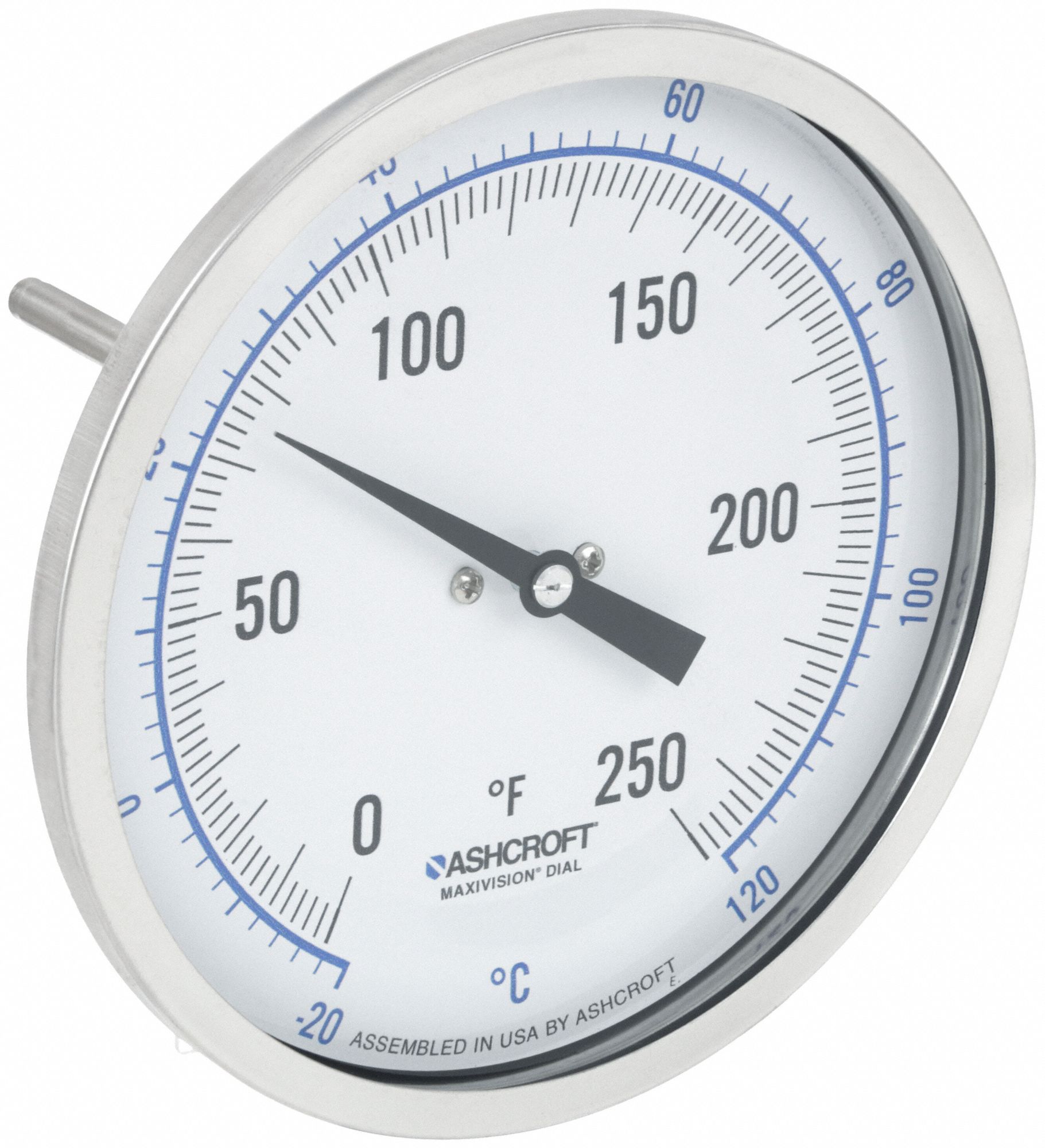 DIAL THERMOMETER,BIMETALLIC,GLASS WINDOW