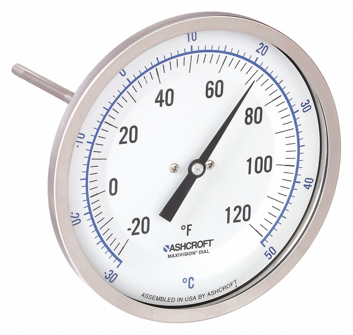 AdjAngle, 20° to 120°F/30° to 50°C, Dial Thermometer 33HT79