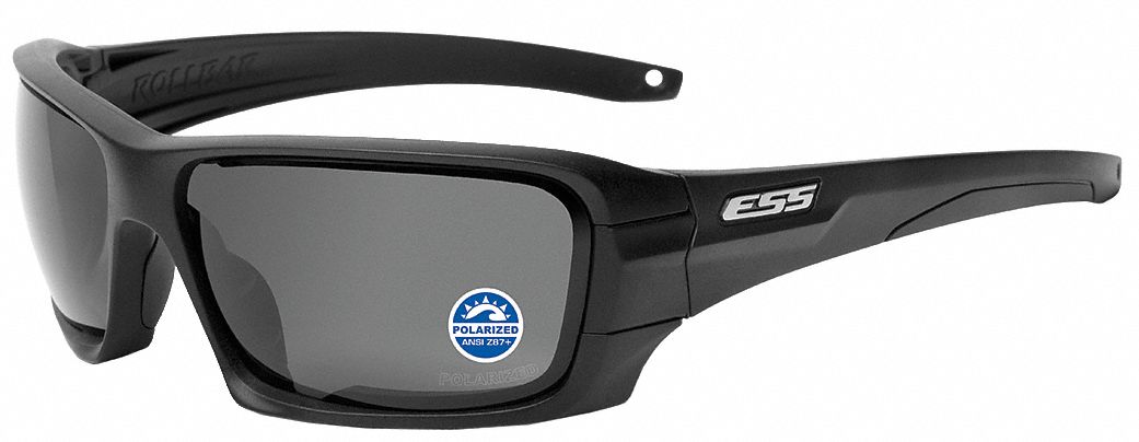 ESS Polarized Safety Sunglasses: Polarized, Wraparound Frame, Full-Frame,  Gray Mirror, Black, Black