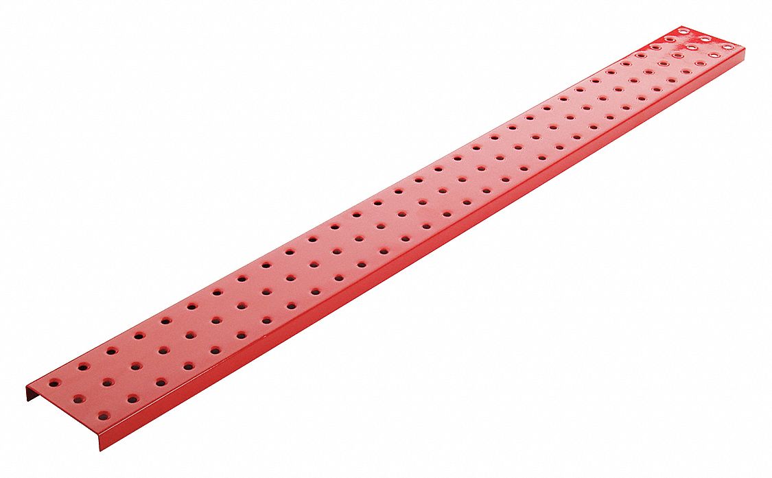 Pegboard Strip: Round, 1/4 in Peg Hole Size, 3 in x 30 in x 5/8 in, Steel, Red