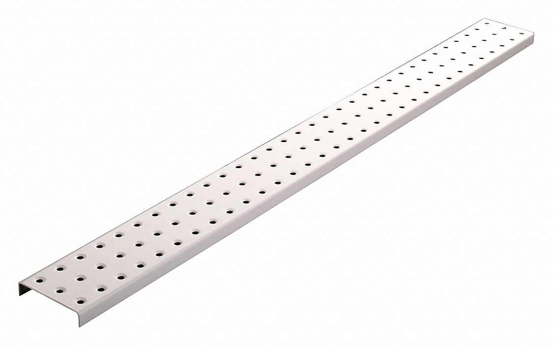 Pegboard Strip: Round, 1/4 in Peg Hole Size, 3 in x 30 in x 5/8 in, Steel, White