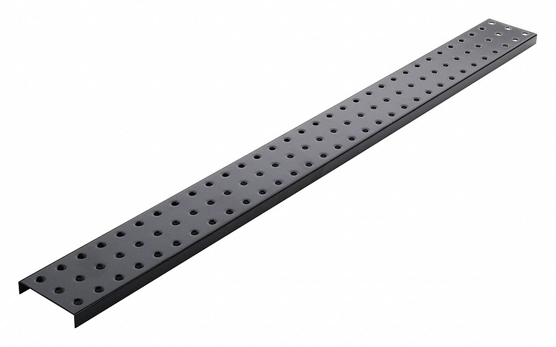 Pegboard Strip: Round, 1/4 in Peg Hole Size, 3 in x 30 in x 5/8 in, Steel, Black