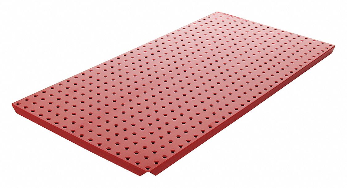 Pegboard Panel: Round, 1/4 in Peg Hole Size, 16 in x 32 in x 5/8 in, Steel, Red