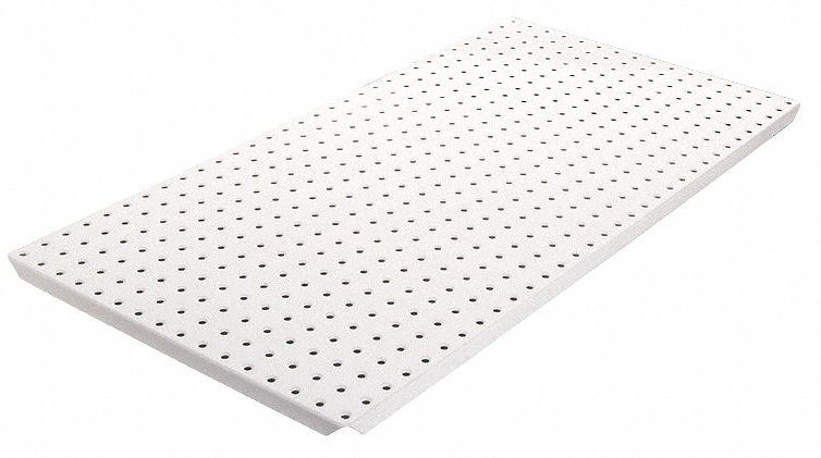 Pegboard Panel: Round, 1/4 in Peg Hole Size, 16 in x 32 in x 5/8 in, Steel, White