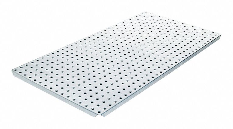 Pegboard Panel: Round, 1/4 in Peg Hole Size, 16 in x 30 in x 5/8 in, Steel, Silver