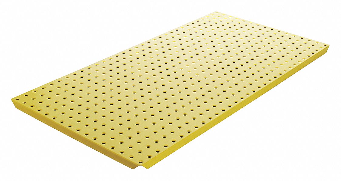Pegboard Panel: Round, 1/4 in Peg Hole Size, 16 in x 32 in x 5/8 in, Steel, Yellow