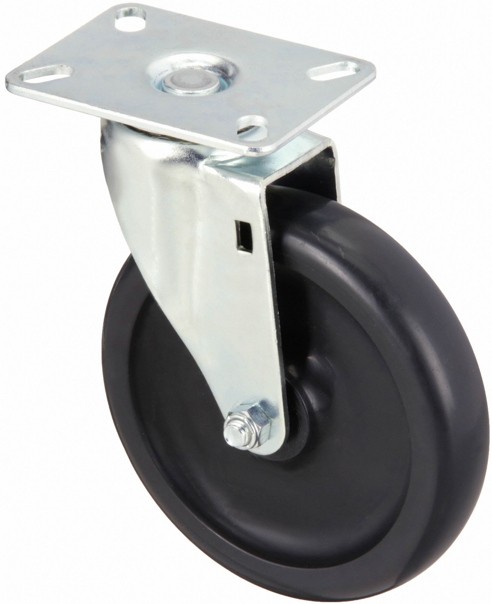 Plate Caster: Swivel, No Brake, Polyolefin, 6 in Wheel Dia, 1 1/4 in Wheel Wd, Plain