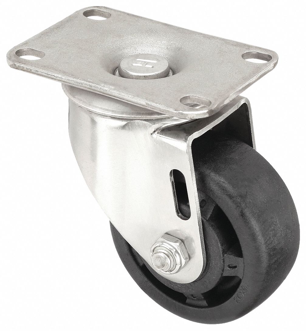 CORROSION & HEAT-RESISTANT NSF-LISTED SANITARY PLATE CASTER, 3 IN WHEEL DIA, 200 LB
