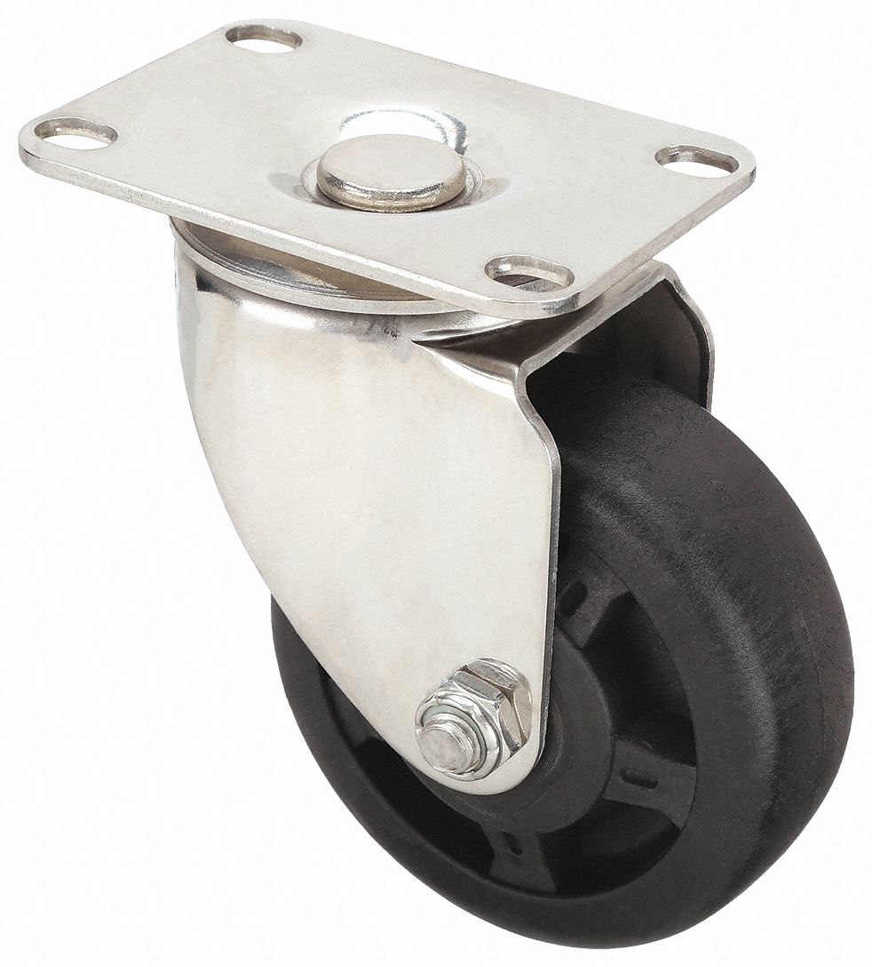 CORROSION & HEAT-RESISTANT NSF-LISTED SANITARY PLATE CASTER, 4 IN WHEEL DIA, 275 LB
