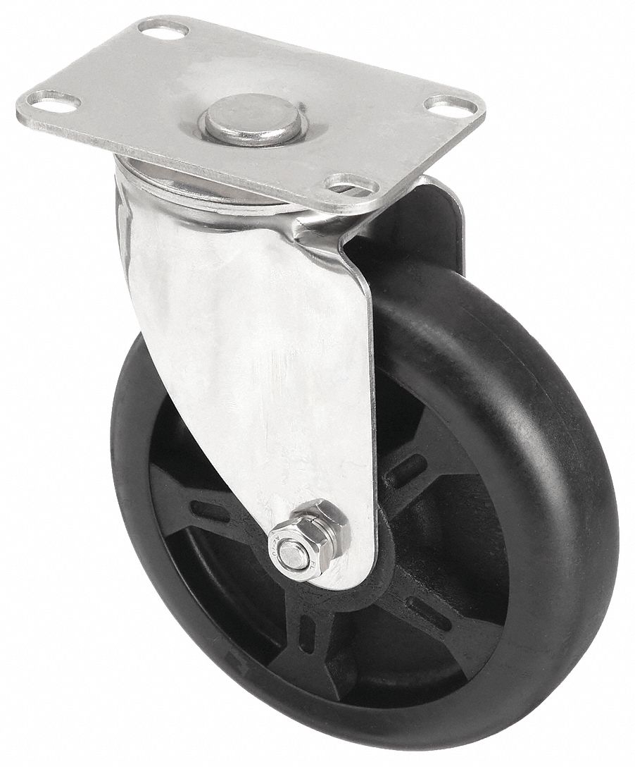 CORROSION & HEAT-RESISTANT NSF-LISTED SANITARY PLATE CASTER, 5 IN WHEEL DIA, 300 LB