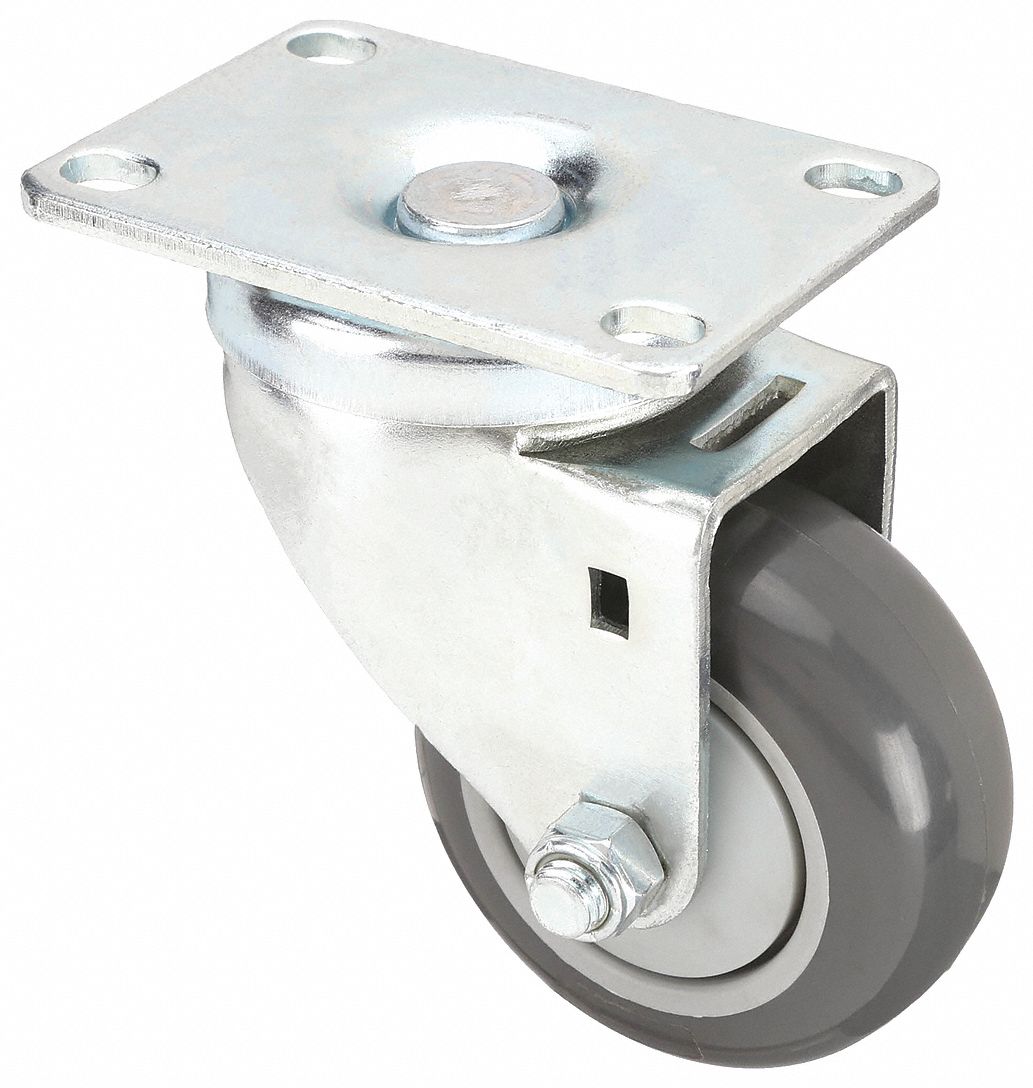 CORROSION-RESISTANT NSF-LISTED SANITARY PLATE CASTER, 4 IN WHEEL DIA, 325 LB, HARD