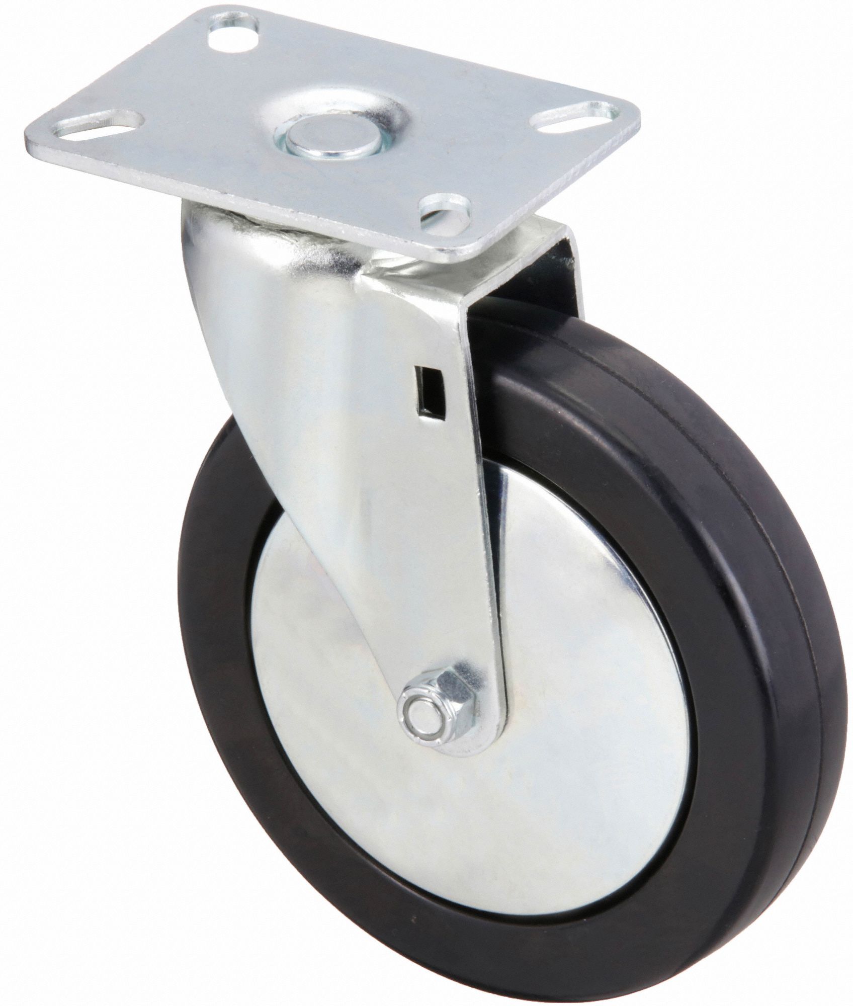 Plate Caster: Swivel, Rubber, 6 in Wheel Dia, 1 1/4 in Wheel Wd, Light Duty, Plain