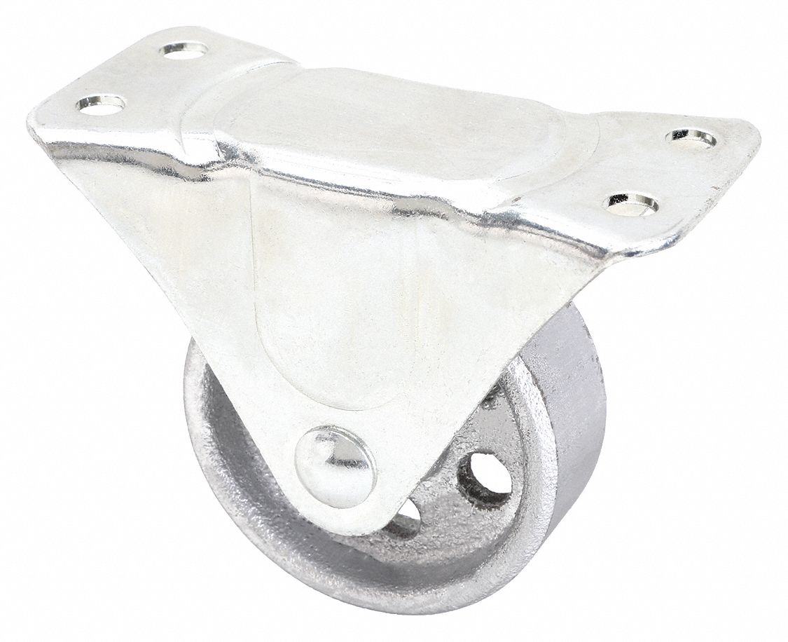 Plate Caster, Rigid, Iron, 3 13/16"H