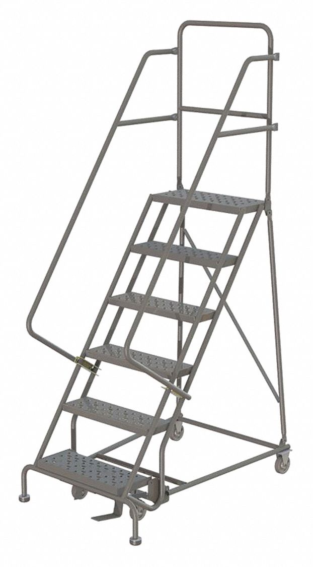 6-Step Rolling Ladder, Perforated Step Tread, 96 in Overall Height, 450 ...