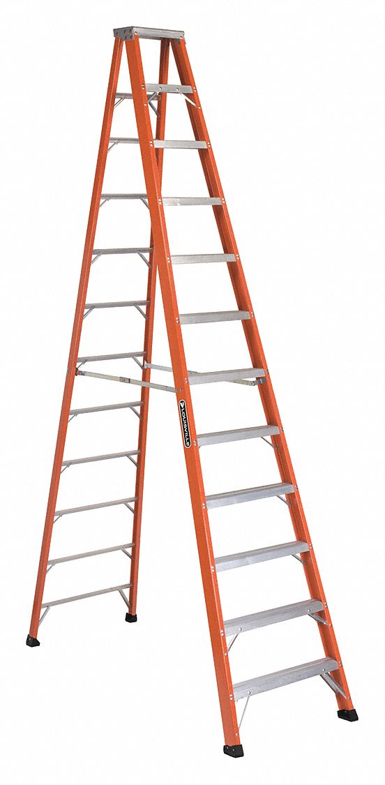 Stepladder: 12 ft Ladder Size, Fiberglass, 375 lb Load Capacity, 51 lb Wt