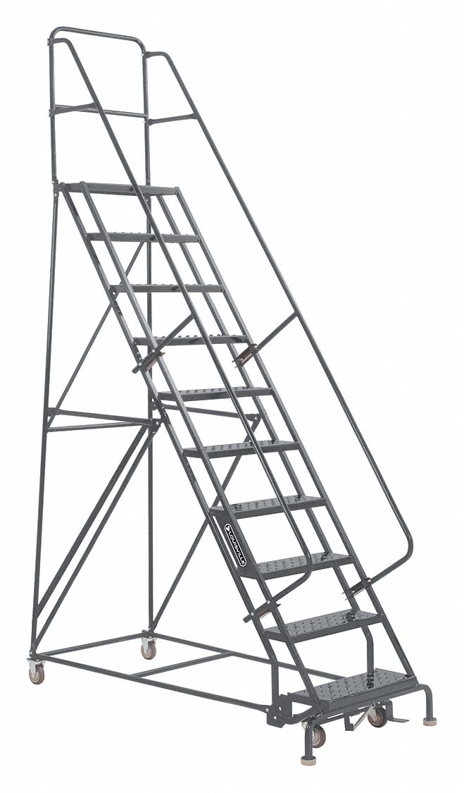 10 Step Rolling Ladder Perforated Step Tread 136 In Overall Height 450 Lb Load Capacity 