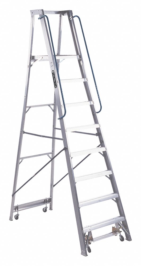 Platform Stepladder: 8 ft Ladder Size, Aluminum, 300 lb Load Capacity, 68 lb Wt