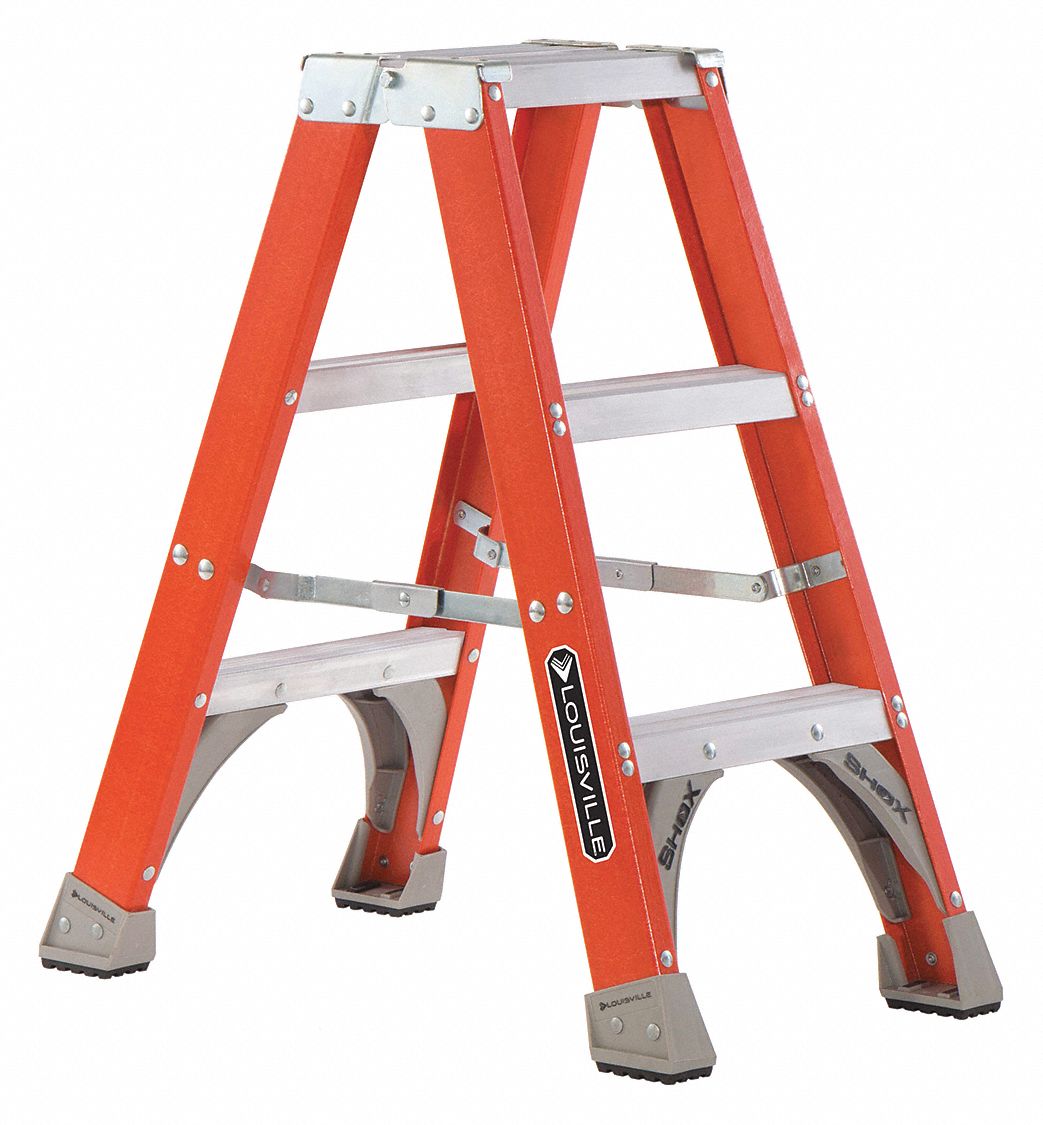 LOUISVILLE, 3 ft Ladder Size, Fiberglass, Twin Stepladder - 33J720 ...