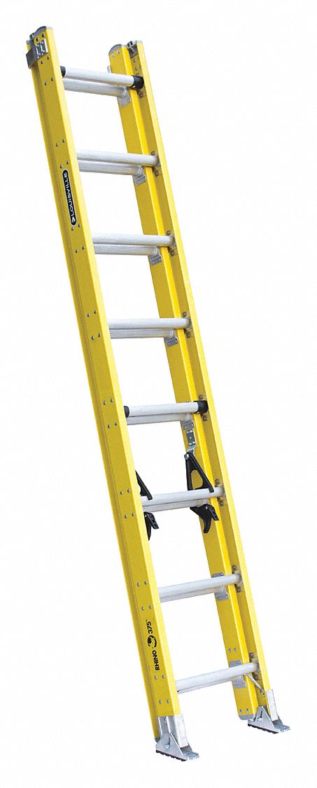 Extension Ladder: 16 ft Ladder Size, Fiberglass, 375 lb Load Capacity, 42 lb Wt